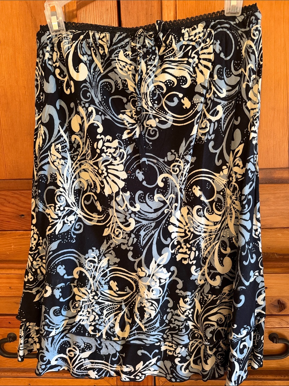 Navy blue, pale blue& cream Printed A-Line Women's Skirt